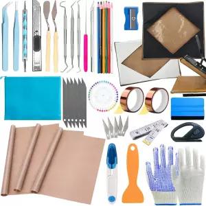 XEUZK 프레스 플래튼 랩 커버 키트 히트 2개(15인치) 실리콘 범프가 있는 내열 장갑용 테플론 시트 3팩 2롤