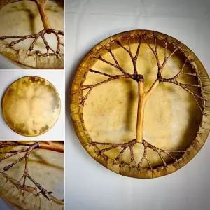 수제 샤먼 드럼 프레임 원형 16인치 18인치 20인치 염소 가죽 트리 스타일 뒷면과 손잡이 자연의 리듬을