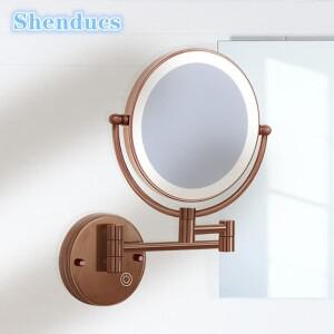 로즈 골드 터치 LED 접이식 욕실 거울 5X 확대 충전 메이크업 액세서리