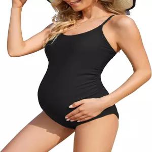 아메리칸 트렌드 임산부 수영복 원피스 라운드넥 조절 가능한 어깨끈 임신