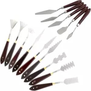 Suiwotin 14개 팔레트 나이프 세트 스테인리스 스틸 페인팅 나무 손잡이 페인트 주걱 그림 도구 오일