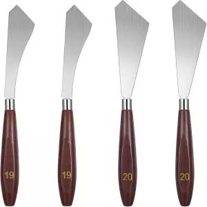MBAIYO 4개 팔레트 나이프 세트 스테인리스 스틸 19호 20호 아트 주걱 오일 캔버스 아크릴 조각 혼합
