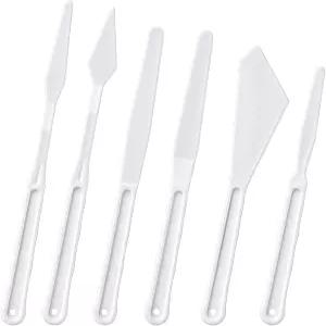 6개의 화이트 아트 아티스트 페인트 주걱 도구 플라스틱 팔레트 나이프 세트 얇고 유연한 조각 확산 색상