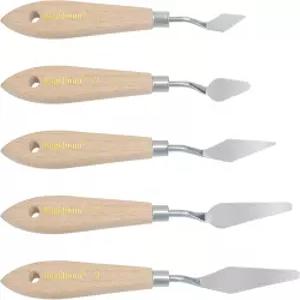 AebDerp 5개 오일 캔버스 아크릴 페인팅 도구 세트 주걱 삽 페인트 나이프 나무 손잡이 (P1)