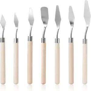 아크릴 페인트용 팔레트 나이프 7피스 세트 나무 손잡이가 있는 스테인리스 스틸 페인팅 스크레이퍼 유화