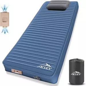 전기 펌프가 장착된 AKUDY 셀프 팽창 수면 패드 베개가 4인치 초두께 메모리 폼 캠핑 9.5 R-값 단열