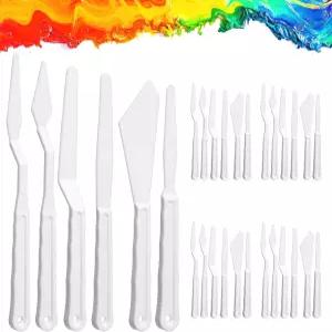 클래식 씰리 30PCS 플라스틱 팔레트 나이프 얇고 유연한 페인트 혼합 번짐 및 레이어링 색상 조각 유화