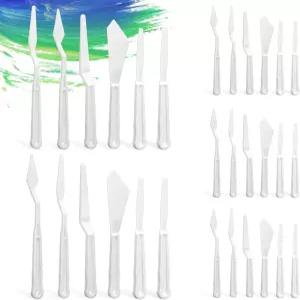 30개 플라스틱 주걱 팔레트 나이프 세트 얇고 유연한 아트 도구 아크릴 페인트 페인팅 혼합 펼침 긁힘 색상