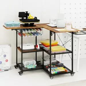 비닐 롤 홀더가 있는 이동식 코너 열 프레스 테이블 접이식 롤링 카트 절단 기계용 DIY 공예 작업대