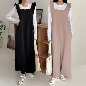 여성 봄 여름 프릴 나시 점프수트 멜빵바지 점프슈트 -KJS0024- 빅사이즈 루즈핏 오버핏