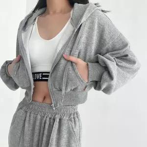 여성 봄 가을 면 무지 크롭 후드집업 -KJP0007- 빅사이즈 루즈핏 오버핏