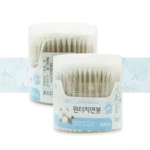 TK 원터치 원형면봉 200p 대용량 우드스틱 위생 귀세정 케이스형 귀지제거