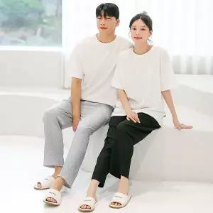 [하프클럽/버블돌]지지미 슬러시 9부 남여 커플 파자마바지