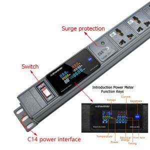 스위치가있는 PDU 전원 스트립 2/3/4/5/6/7/8 범용 소켓 디지털 전류계 전력 에너지 전압계 C14 인터페이
