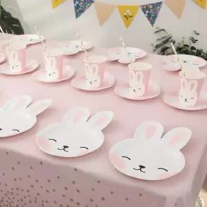 모리 토끼 일회용 식기 종이컵 디너 플레이트 식탁보 생일 축하 파티 용품 장식