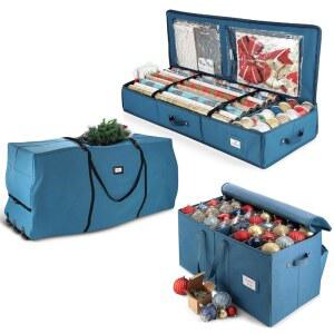 하스 앤 하버 크리스마스 트리 가능한 칸막이가 대형 가방 정리 장식 용기 있는 포장지 7.5피트, 보관함 조절 보관