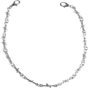 남성 여성을 위한 케소코레이 펑크 고딕 가시 금속 철조망 체인 목걸이 팔찌 실버 주얼리