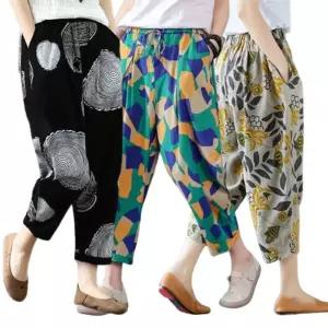 무늬 배기 팬츠 바지 여성의류 여름 밴딩 린넨 면바지