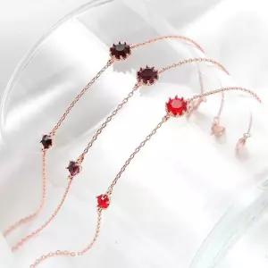 14kgp 탄생석 컬러 큐빅 포인트 로즈골드 체인 팔찌 데일리 팔찌 기본 선물 우정 여름 사계절