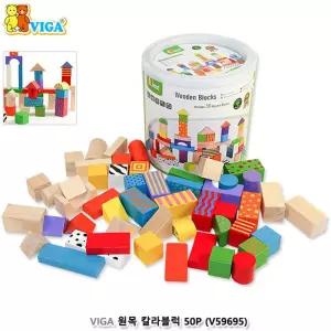 비가(VIGA) 원목칼라블럭50P (V59695) 두돌아기 어린이집교구 집중력향상 블록장난감