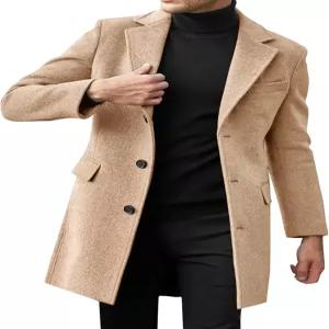 Beotyshow 남성 싱글 가슴 트렌치코트 겨울 완두콩 코트 노치 라펠 롱 캐주얼 오버코트