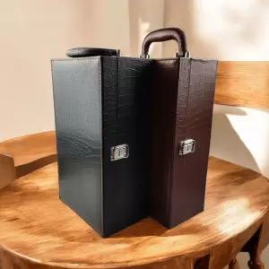 하드 가죽 휴대용 와인 케이스 선물 포장 가방 2구