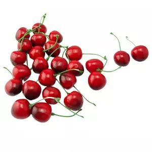 현실적인 인공 체리 20개, 가짜 과일 장식 - 주방, 파티, 결혼식, 테이블 센터피스, 사진 소품, DIY 공예를
