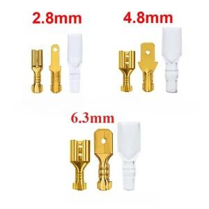 암수 크림프 터미널 황동 자동차 스피커 전선 커넥터 및 절연 피복, 100 개/로트, 2.8, 6.3mm
