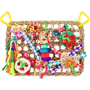 카투모 새 장난감, 새 먹이 찾기 벽 장난감, 식용 해초 직조 클라이밍 해먹 매트와 알록달록 씹는 장난감, 러브버드, 핀치, 잉꼬, 잉꼬, 버저리가, 코누어, 코카티엘에 적합합니다