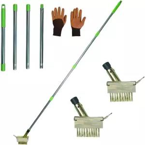 63인치 조절 가능한 손잡이가 있는 데크 이끼 청소 도구에는 교체 브러시 헤드 2개와 가드닝 장갑이