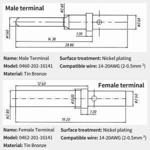 50Pcs DT 1.5mm 시리즈 핀 접점 0462-201-16141 스테인레스 스틸 16AWG Deutsch 압착 솔리드 암/수 터미널
