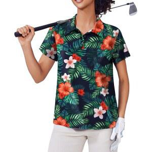 핀스파크 여성 골프 셔츠 UPF 50+ 폴로 셔츠 반팔 테니스 상의 3버튼 운동화 티셔츠 칼라