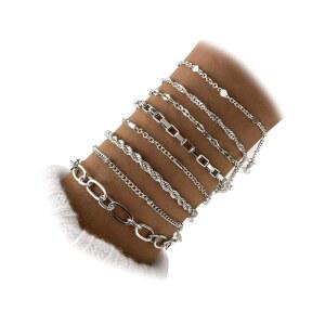 IFKM 여성용 골드 팔찌, 14K 골드 도금 다인 링크 체인 팔찌 세트, 트렌디한 스태커블 레이어드 팔찌 주얼리 선물