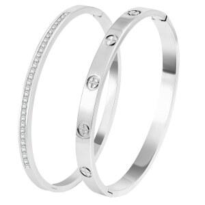 여성용 Camhanno 골드 뱅글 팔찌 - 2PCS 18K 골드 도금 스테인리스 스틸 러브 뱅글 우정 스택 팔찌 그녀를 위한 뱅글.