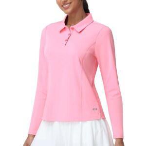 Mier 롱 슬리브 폴로 셔츠 여성용 퀵 드라이 칼라 골프 상의, 운동 테니스 작업용, 내재된 UPF 50+ 자외선 차단 기능