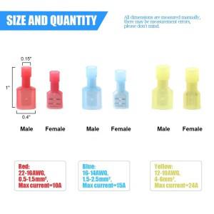 100/50pcs 스페이드 압착 단자 남성  나일론 전기 배선 커넥터 절연 빨간색 파란색 케이블