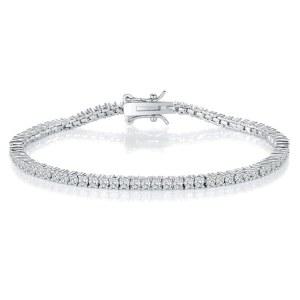 여성 및 남성용 젬스미 2.0MM 테니스 팔찌 18K 화이트/옐로우 골드 도금 원형 2mm 큐빅 지르코니아 클래식 테니스 팔찌