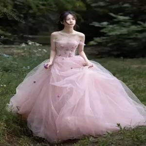 셀프 촬영 오프숄더 핑크 웨딩스냅 셀프웨딩 웨딩 이브닝 야외촬영 드레스 쉬폰