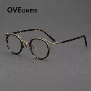 아세테이트 티타늄 안경테 남녀공용, 빈티지 원형 안경테, 레트로 풀 안경
