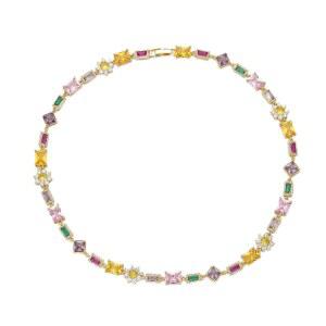 남성용 테니스 목걸이, 에메랄드, 루비, 아쿠아마린 보석이 포함된 큐빅 지르코니아 체인, 남성용 에메랄드, 아쿠아마린 보석 남성용 금도금 다이아몬드 테니스 초커 목걸이, 발렌타인데이 선물