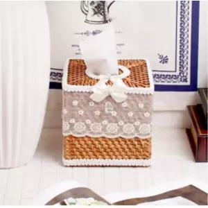 천연라탄 수공예 레이스 휴지케이스 사각휴지케이스 원룸인테리어 티슈케이스 북유럽