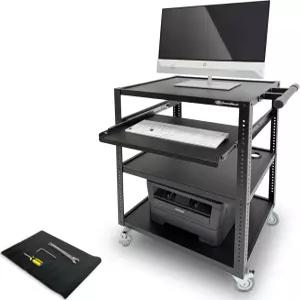 AxceSables 컴퓨터 카트 온 휠 400LB 용량 금속 AV 장비 유틸리티 워크스테이션 풀아웃 키보드 트레이 잠금