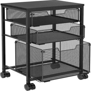 큰 + 2S 서랍이 있는 스반마오 롤링 수납 카트 나무 상판이 바퀴 달린 금속 유틸리티 교실 사무실 가정용
