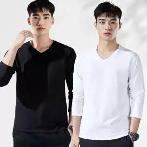 남자 가을 봄 브이넥 V넥 긴팔면티 레이어드 무지 면 긴팔 티셔츠 기본티