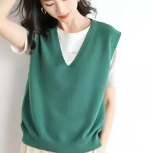 혼방 가을 겨울 여성용 V넥 솔리드 컬러 풀오버 조끼 니트 조끼 K103