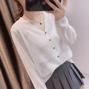 비치는 여리여리 파스텔 베이직 브이넥 긴팔 가디건