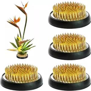 2인치 꽃개구리 세트 스테인리스 이케바나 켄잔 원형 꽃꽂이 도구 꽃꽂이용 핀 개구리 (4Pcs 골드)