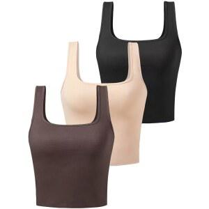 포르비케 스포츠 크롭 탱크톱스 여성용 크롭 운동복 레이서백 러닝 요가 탱크 코튼 민소매 짐 셔츠 3팩