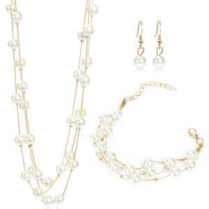 드루티 레이어드 진주 목걸이 귀걸이 팔찌 세트 멀티 스트랜드 브라이덜 초커 화이트 진주 목걸이 결혼식 파티 액세서리용 구슬 장신구용 진주 귀걸이