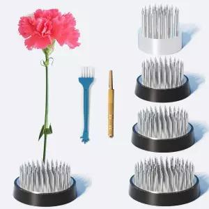 4PCS 스테인리스 꽃개구리 이케바나 스템 홀더 꽃병 고정 핀 꽃꽂이용 고무 베이스가 있는 얀파네제 원형